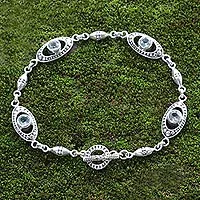 Pulsera de eslabones de topacio azul - Pulsera de eslabones de topacio azul y plata de ley