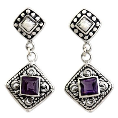 Amethyst dangle earrings, 'Dream Garden' - Fair Trade Sterling Silver and Amethyst Dangle Earrings