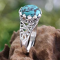 Sterling silver single stone ring, 'Sovereignty' - Silver and Reconstituted Turquoise Ring