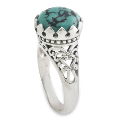 Sterling silver single stone ring, 'Sovereignty' - Silver and Reconstituted Turquoise Ring