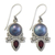 Cultured pearl and garnet floral earrings, 'Frangipani Trio' - Pearl and Garnet Silver Dangle Earrings (image 2a) thumbail