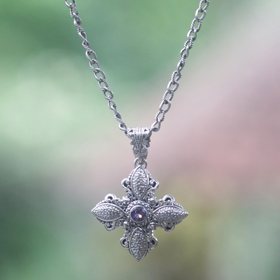 sterling silver amethyst flower cross necklace