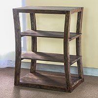Rustic Teakwood Bookcase - Balinese Hourglass | NOVICA