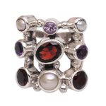 Pearl and garnet cluster ring, 'Tree of Lights' - Hand Made Pearl and Garnet Multigem Ring