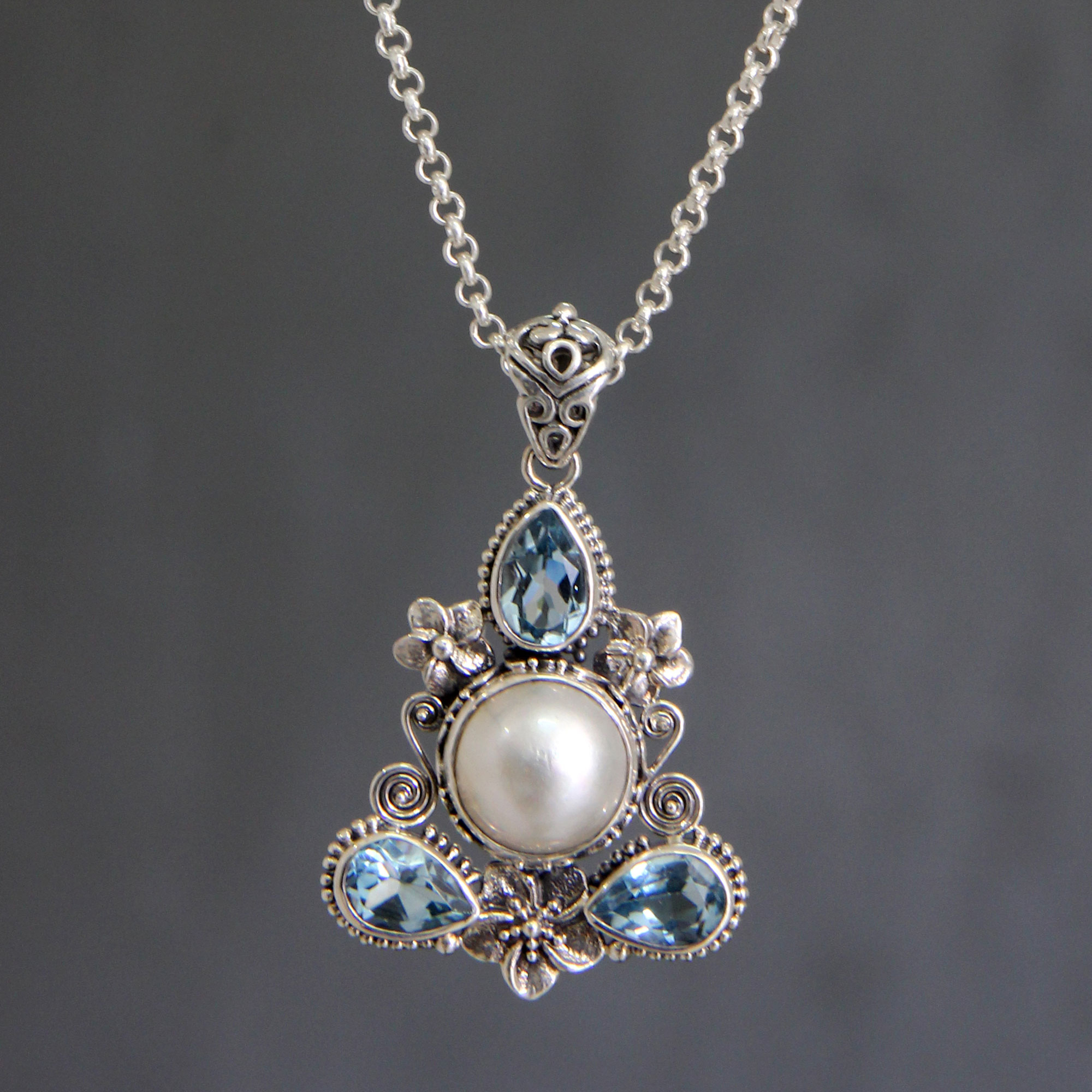 UNICEF Market | Hand Crafted Light Blue Topaz and Pearl Necklace