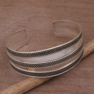 Sterling silver cuff bracelet, 'Balinese Ruffles' - Modern Sterling Silver Cuff Bracelet