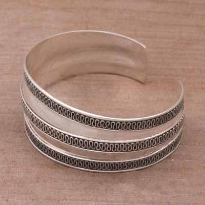 Sterling silver cuff bracelet, 'Balinese Ruffles' - Modern Sterling Silver Cuff Bracelet