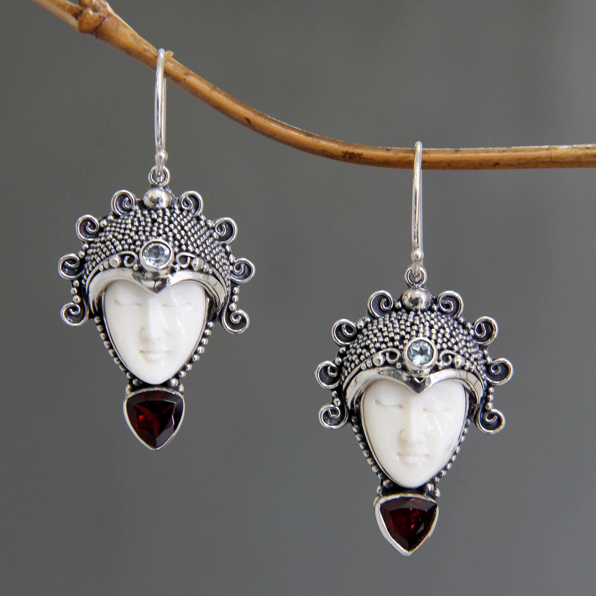 Kiva Store | Hand Crafted Bone and Garnet Earrings - Princess Aura