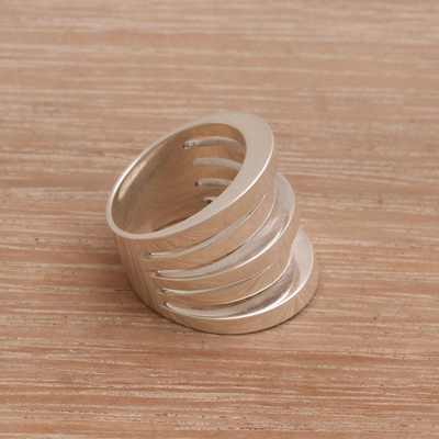 Sterling silver band ring, 'High Five' - Modern Sterling Silver Band Ring