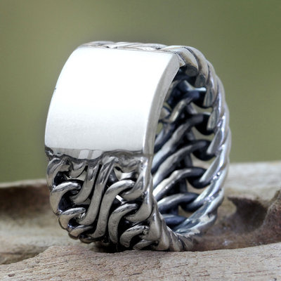 Men's sterling silver ring, 'Fire Lord' - Men's Handcrafted Sterling Silver Band Ring