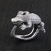 Sterling silver band ring, 'Baby Crocodile' - Sterling Silver Crocdile Ring