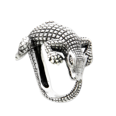 Sterling silver band ring, 'Baby Crocodile' - Hand Made Sterling Silver Ring from Indonesia