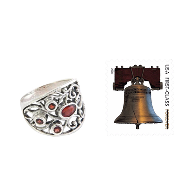 Garnet band ring, 'Tree of Destiny' - Sterling Silver and Garnet Ring from Indonesia