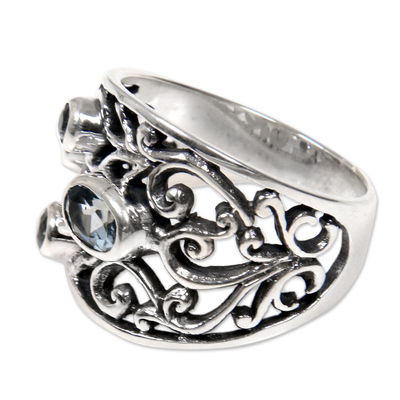 anillo de banda de topacio azul - Anillo único de topacio azul y plata