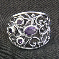 Amethyst-Bandring, „Baum des Schicksals“ – handgefertigter Amethyst- und Silberring