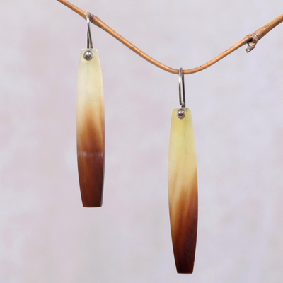 Horn dangle earrings, 'Dawn to Dusk' - Handcrafted Horn Dangle Earrings