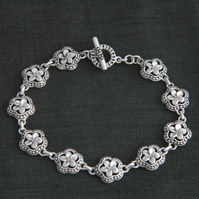 Sterling silver flower bracelet, 'Loyal Frangipani' - Unique Sterling Silver Flower Bracelet