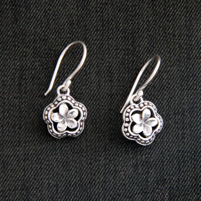 Sterling silver flower earrings, 'Loyal Frangipani' - Handmade Sterling Silver Flower Earrings
