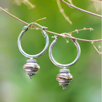 Gold accent hoop earrings, 'Reminisce' - Silver and 18k Gold Hoop Earrings