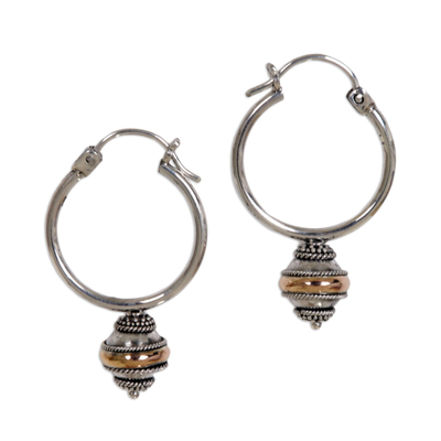 Gold accent hoop earrings, 'Reminisce' - Silver and 18k Gold Hoop Earrings