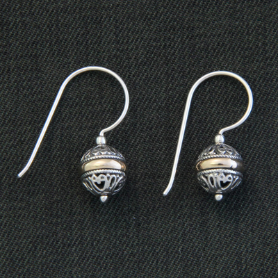 Gold accent dangle earrings, 'Lampion' - Sterling Silver and Gold Accent Dangle Earrings