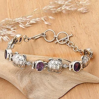 Amethyst-Gliederarmband, „Schildkrötenwanderung“ – Balinesisches Silberschildkröten-Thema, handgefertigtes Amethyst-Armband