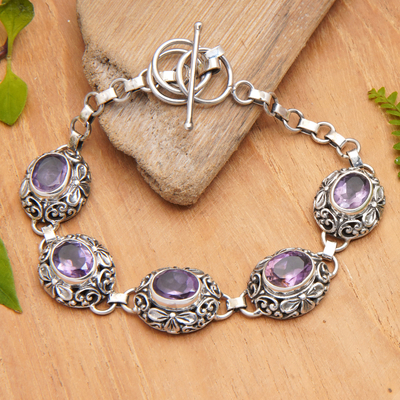 Indonesian Sterling Silver and Amethyst Link Bracelet - Tropical ...