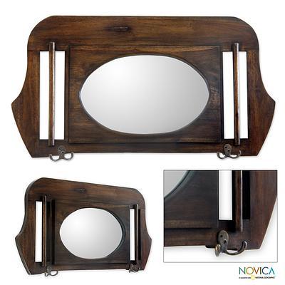 Teak wood mirror, 'Kartini' - Handcrafted Contemporary Wood Wall Mirror
