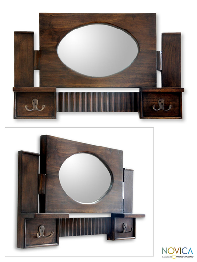 Teak wood mirror, 'Java Memory' - Teak Wood mirror