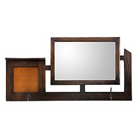 Teak wood mirror, 'Vision of Java' - Teak Wood mirror