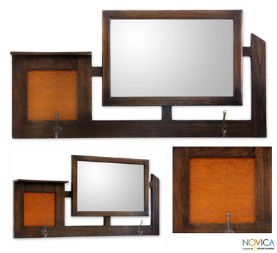 Teak wood mirror, 'Vision of Java' - Teak Wood mirror