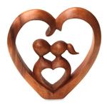 Wood sculpture, 'Story of Love' - Hand Carved Heart Sculpture