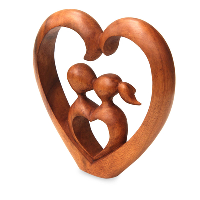 Escultura de madera - Escultura de corazón tallada a mano