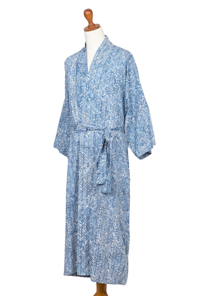 Men's cotton robe, 'Blue Baskets' - Men's Unique Cotton Robe