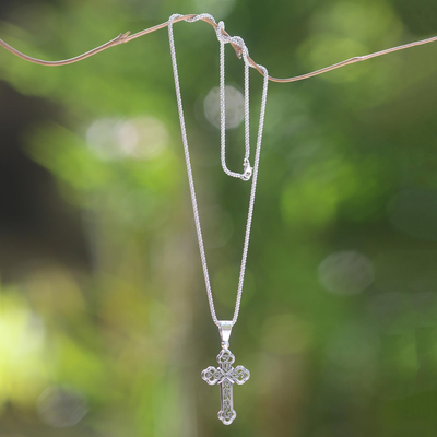 Kreuzhalskette aus Sterlingsilber - Halskette mit religiösem Kreuz aus Sterlingsilber