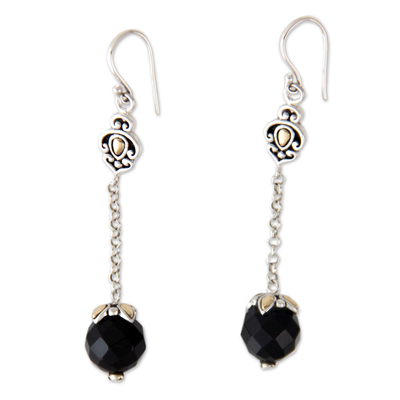 Onyx dangle earrings, 'Singaraja Muse' - Onyx dangle earrings