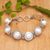 Cultured pearl link bracelet, 'Moonlit Serenade' - Hand Crafted Pearl and Silver Link Bracelet (image 2) thumbail