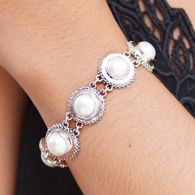 Zuchtperlen-Gliederarmband, 'Mondscheinserenade'. - Handgefertigtes Gliederarmband aus Perlen und Silber