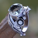 Prasiolite flower ring, 'Sunflowers' - Handcrafted Floral Prasiolite Ring