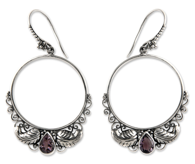 Amethyst dangle earrings, 'Moon Garden' - Handmade Sterling Silver and Amethyst Dangle Earrings