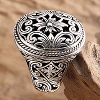 Sterling silver flower ring, 'Forest Blossom'