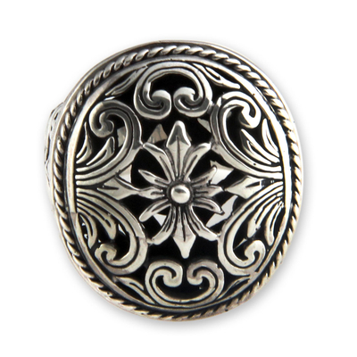 Sterling silver flower ring, 'Forest Blossom' - Floral Sterling Silver Signet Ring