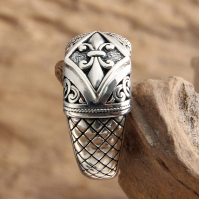 Sterling silver ring, 'Fleur de Lis' - Indonesian Sterling Silver Domed Ring