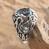 Blue topaz cocktail ring, Dancing Swan