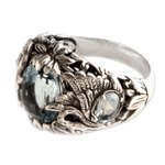 Blue topaz cocktail ring, 'Dancing Swan' - Sterling Silver and Blue Topaz Cocktail Ring
