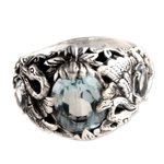 Blue topaz cocktail ring, 'Dancing Swan' - Sterling Silver and Blue Topaz Cocktail Ring