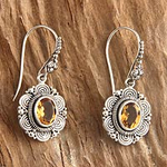 Floral Sterling Silver and Citrine Dangle Earrings, 'Balinese Sunflower'