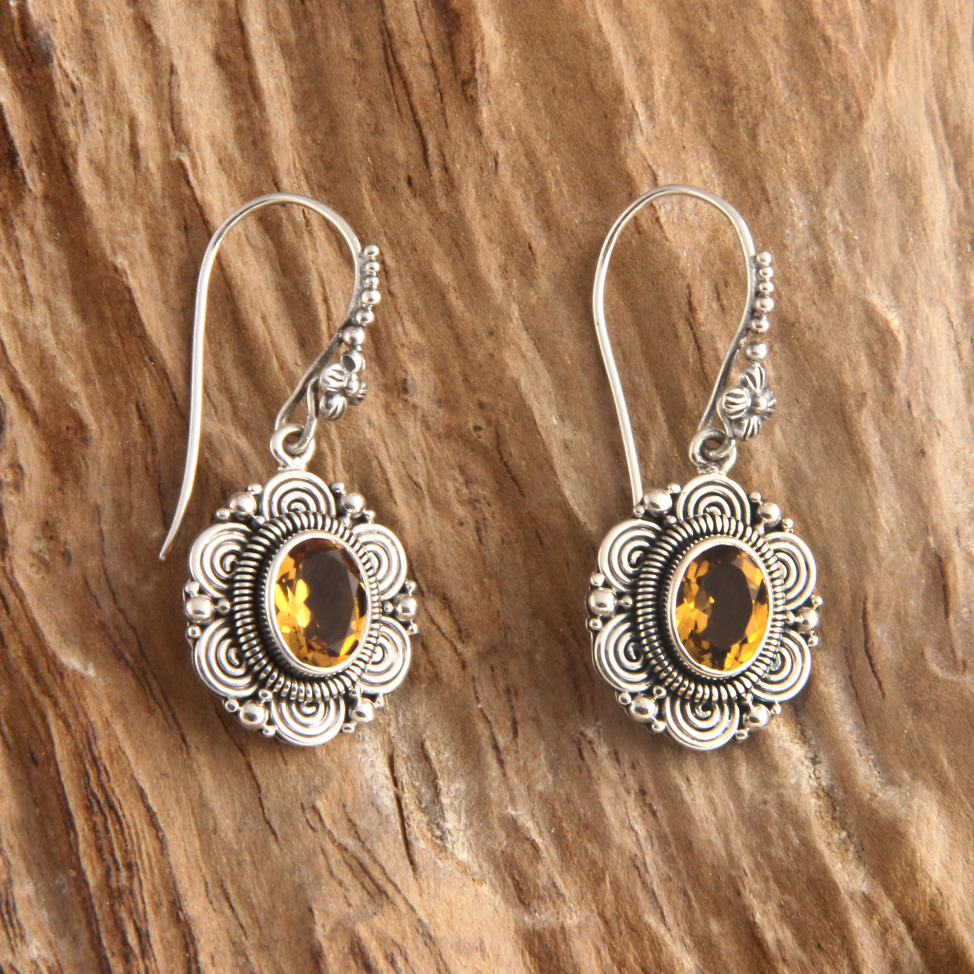 Sunflower Earrings In Stering Silver With Citrine
