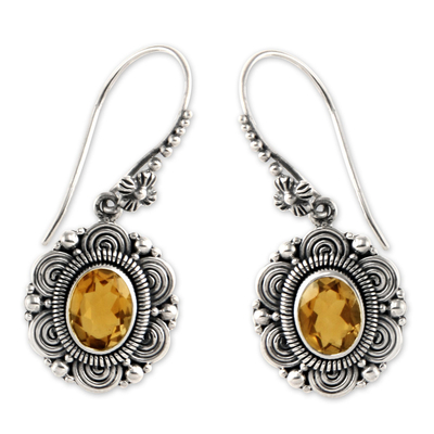 Floral Sterling Silver and Citrine Dangle Earrings