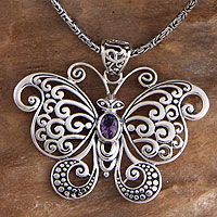 Amethyst pendant necklace - Mystic Butterfly | NOVICA